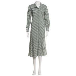 ANN MASHBURN Green and White Striped Long Sleeve Shirt Dress Size M